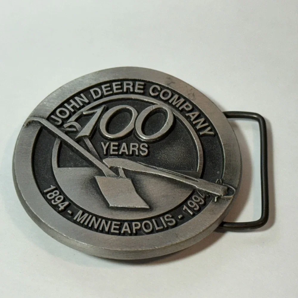 John Deere‎ Company Belt Buckle Minneapolis 100 Years Plow Silver Tone
